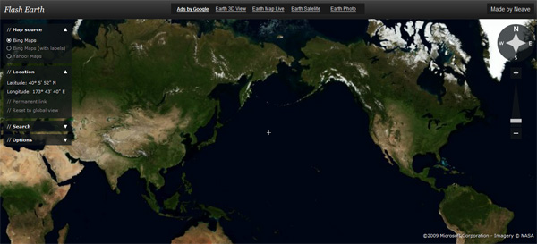 快速在线查看全球卫星地图 flashearth